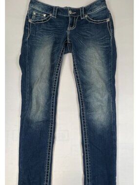 Miss Me Women 27 Skinny Jeans Dark Wash JP5521S Embroidered Flap Pockets Blue